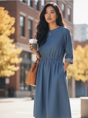 Vtg Sunbelt Dress Shirtdress Sz S Medium Denim Jean Prairie Modest Blue